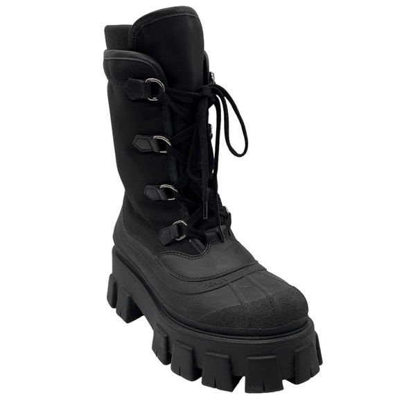 PRADA BLACK LACE UP COMBAT BOOTS - Picture 1 of 8